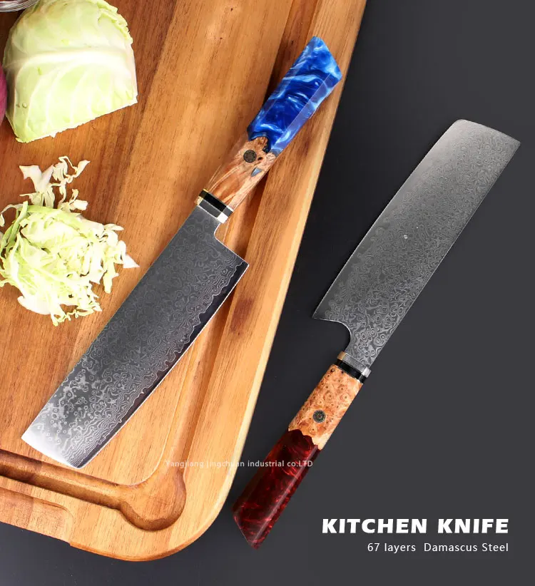 

Resin Handle Japan Vegetable Cleaver Cutter Chef Kitchen 7 " Damascus Steel Nakiri Knife cuchilla damasco