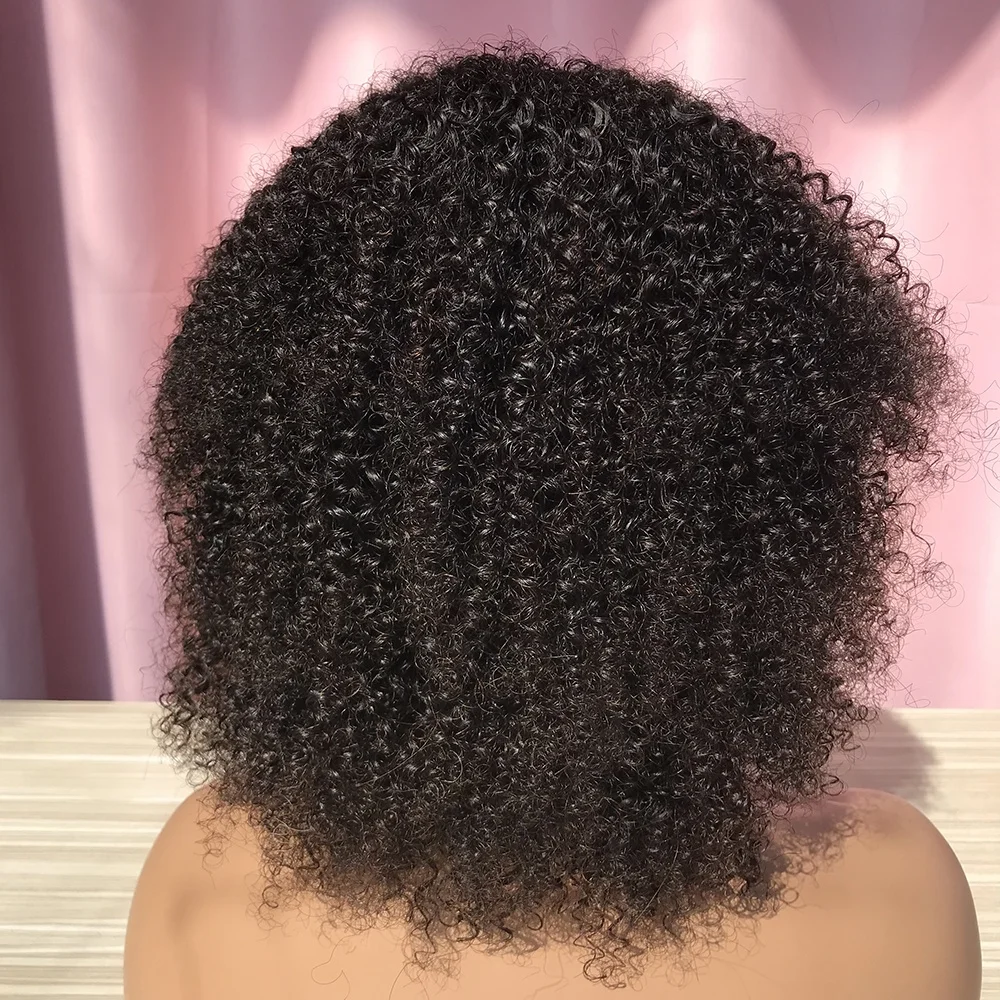 

On sale Natural black 100% virgin human hair kinky curly 4x4 lace closure wig for Brazilian hair