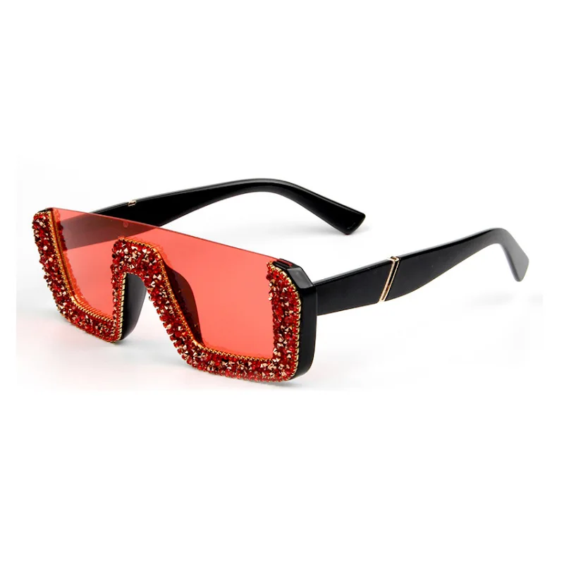 

Custom retro half frame PC lens UV400 women sunglasses with diamonds