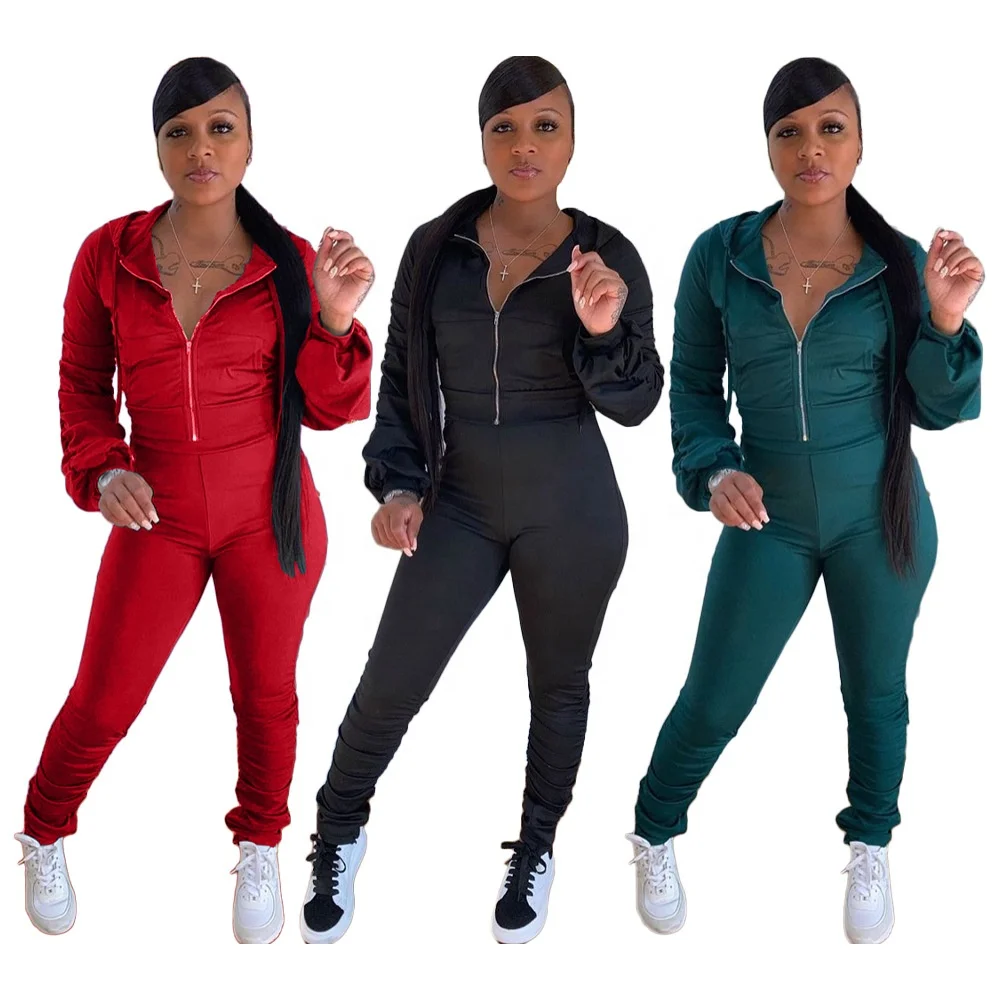 

DLL1558 Hot Selling ladies fall joggers sweatsuit plain zipper 2021 new fashion solid color plus size 2 piece stack pants sets, As picture or customized make