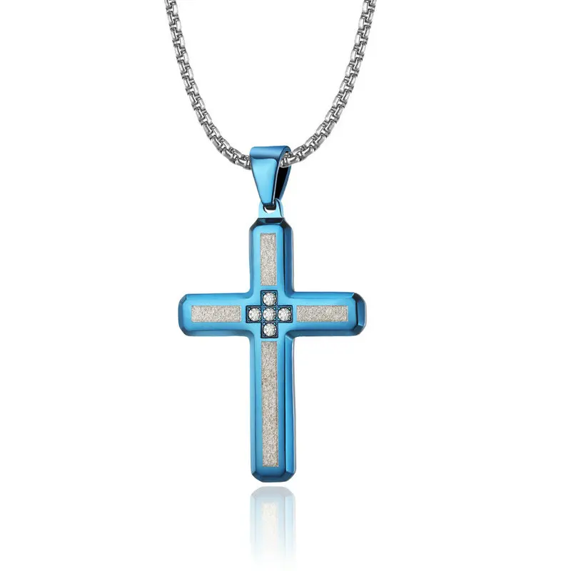 

Personality stainless steel necklace two-color black and silver mosaic men's cross pendant