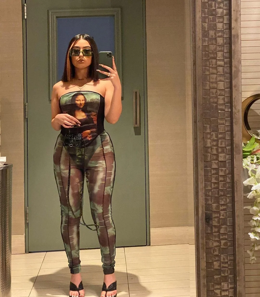 

New Design Green Camo Strapless One Piece Jumpsuit Printed Patchwork Mesh Jumpsuits for Women Sexy