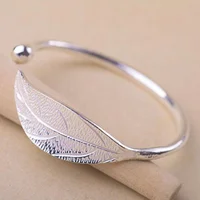 

Trendy Silver Color Leaf Charm Bangles Women Wedding Gift Adjustable Bracelet