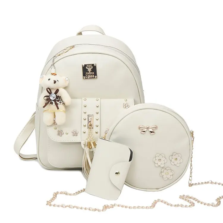 

Lady bag handbag set backpack Fashion rivet diamond bag three piece set pu solid color Backpack