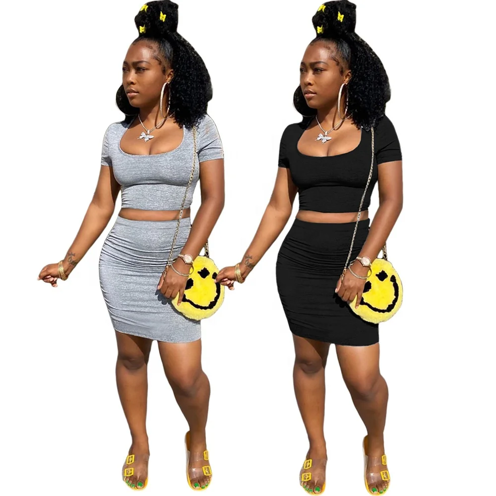 

AI66-6268 Nightclub service solid color pleated pleated hollow skirt suit two-piece suit