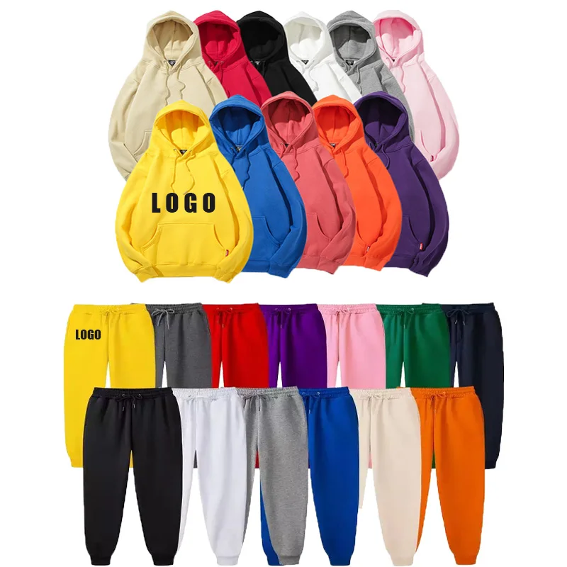 

Custom Logo Cheap Winter Plain Cotton Unisex Pullover Jumper Men's Sweatsuits Jogger Sweatpants And Hoodie Set