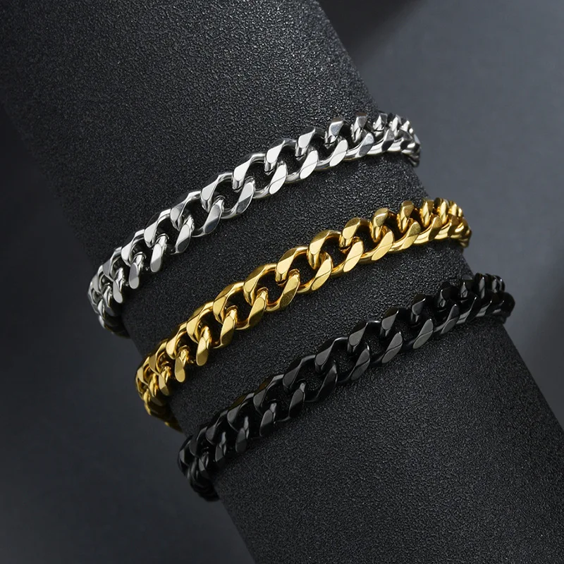 

Punk Men 3/5/7mm Stainless Steel Cuban Link Chain Bracelets Black Gold Solid Chains Unisex Wrist Jewelry Gift