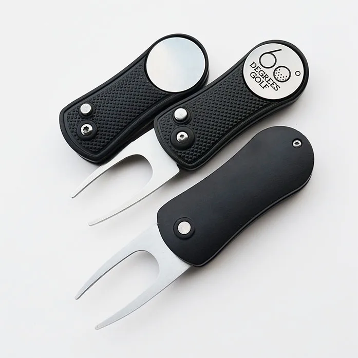 

Metal Retractable Switch Blade Stainless Steel Golf Divot Repair Tool with Custom Ball Marker 10 Colors Available, 10 different colors in stock