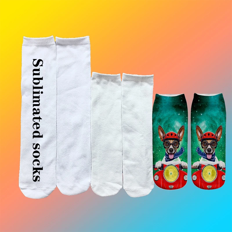 

Wholesale 3d Printed White Invisible Polyester Sublimation Blank Socks