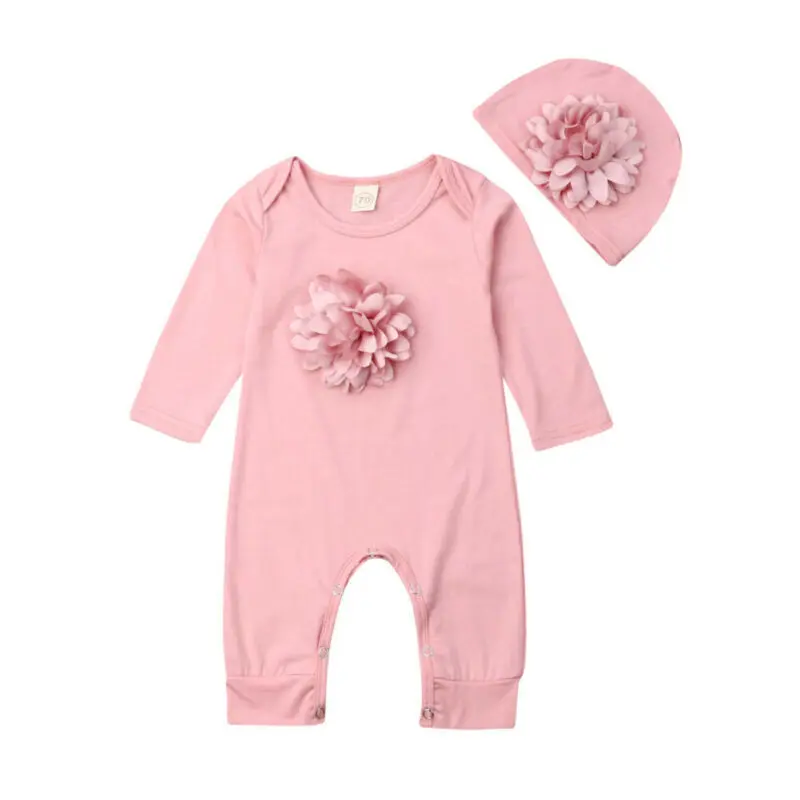 

Baby Bodysuit Long Sleeve Solid Color Flower Baby Girl Romper Suit Out Clothes 100% organic cotton baby bodysuit, 2 color