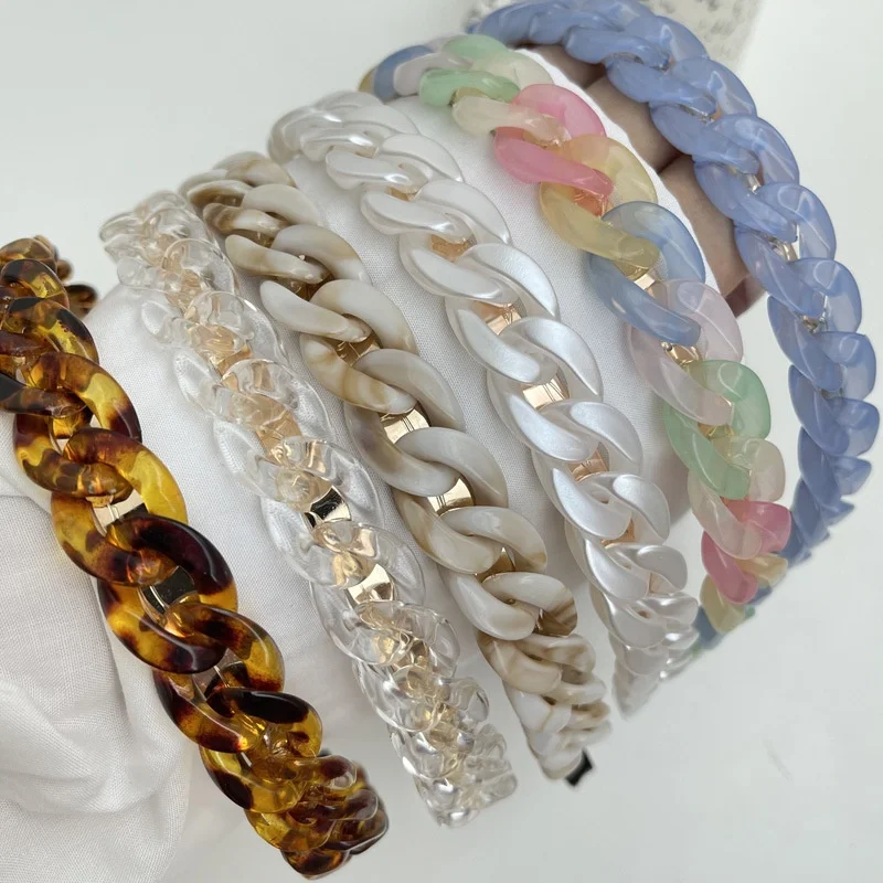 

Hot sale Geometric chain headband Color clear resin hair band for girls