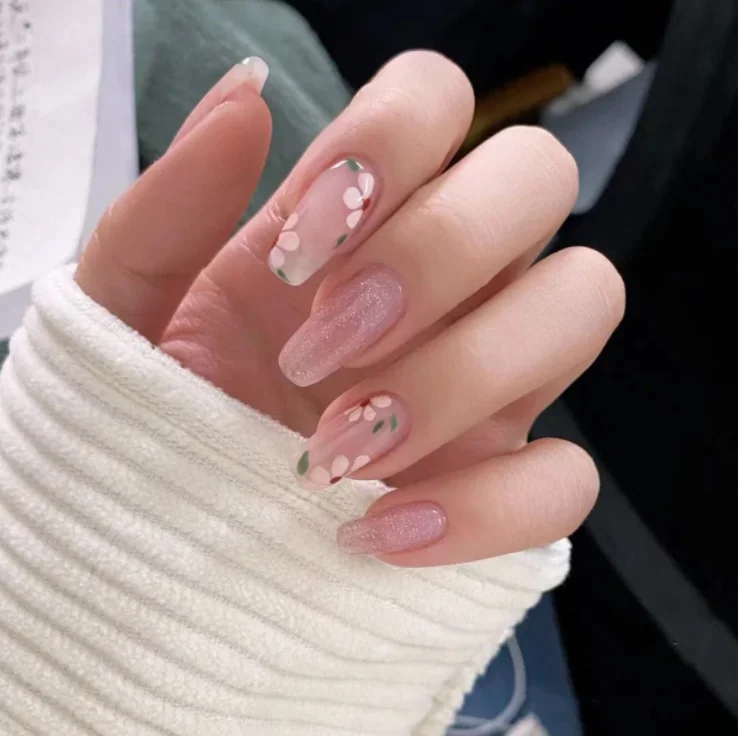 

Summer flower bling press on nails coffin long coffin nails press ons