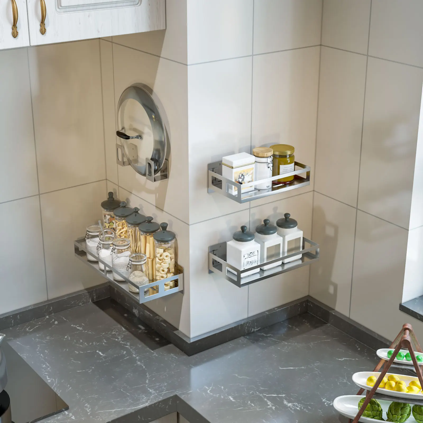 

Stainless Steel Wall Mounted Rotating Kitchen Spice Organizer Rack Seasoning Storage Holder Shelf, Customized color