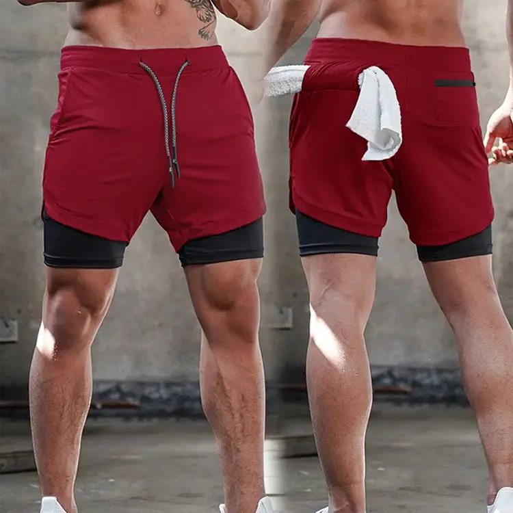 

Men 2 in 1 Running Shorts Jogging Gym Fitness Training Quick Dry Beach Short Pants Male Summer Sports Workout Bottoms Clothing