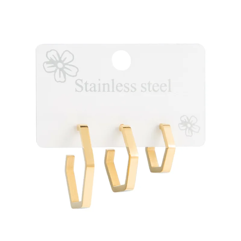 

Fashion Simple Square Hoop Earrings Jewelry Set For Women Trendy Stainless Steel Gold Plated Earrings Set Wholesale