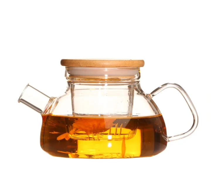 

wholesales Thickened Borosilicate Nordic Glass Pot With Bamboo Lid Scented Tea Fruit Teapot, Transparent