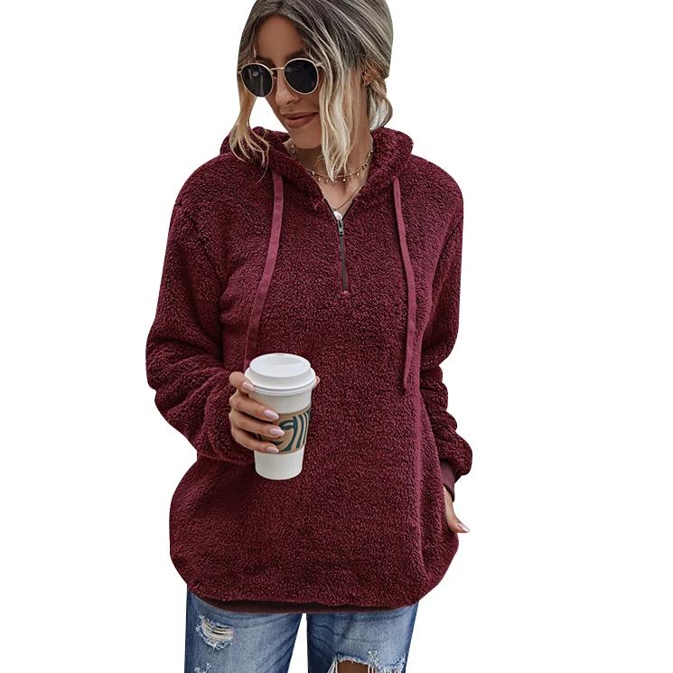 

Solid Color Polar Fleece Hoodies Women's Casual Pullover Sweater Zip Up Hoodie Custom, Customized color