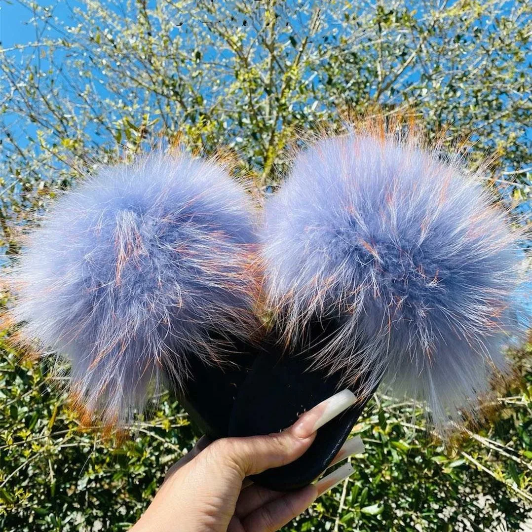 

Fur slippers women women big fox fur slides fox skin fur slides, Color matching or can be customized according to requirements