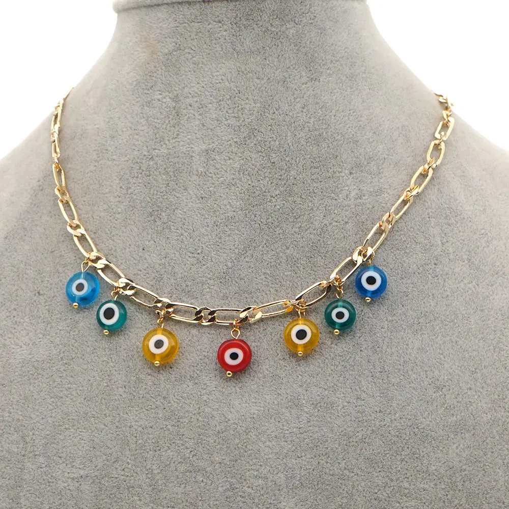 

Go2boho Gold Plated Chain Jewellery Bohemian Stainless Steel Chain Choker Necklaces Evil Eye Pendant Necklace For Women Jewelry, Multicolor