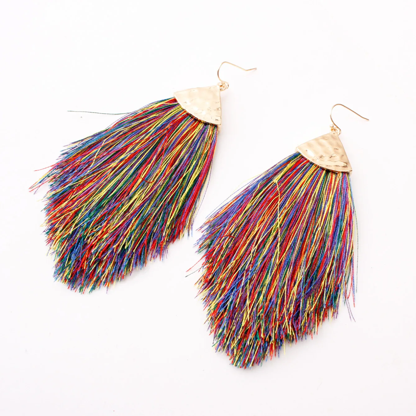 

Bohemian Silky Thread Fan Fringe Tassel Statement Earrings - Lightweight Strand Feather Shape Dangles Earring