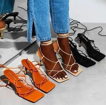 

2021 new ankle strap square head thin high heel women's sandals large