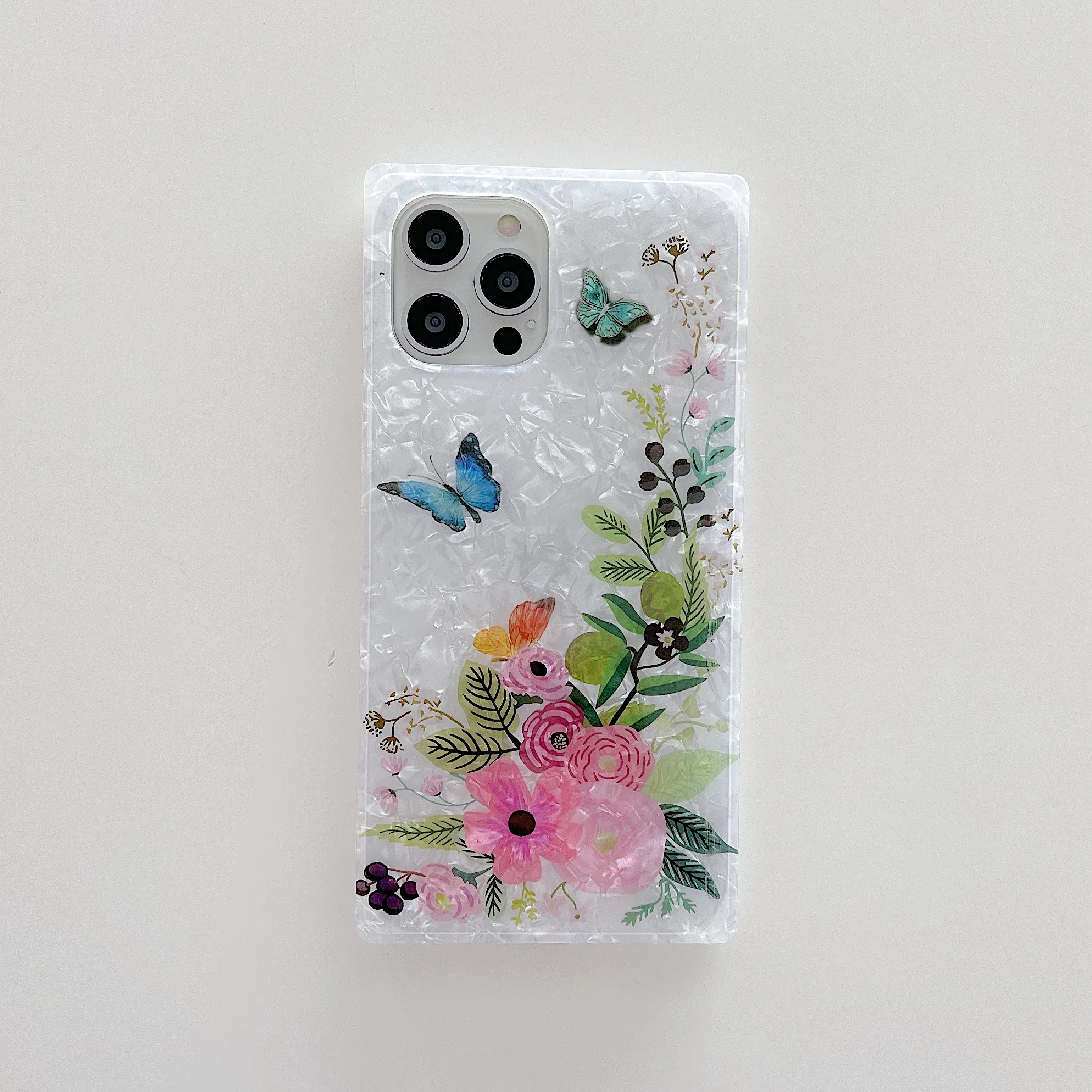 

Hot sales Girls Flower and Butterfly Square Phone Case For iPhone 13promax 12promax 12pro