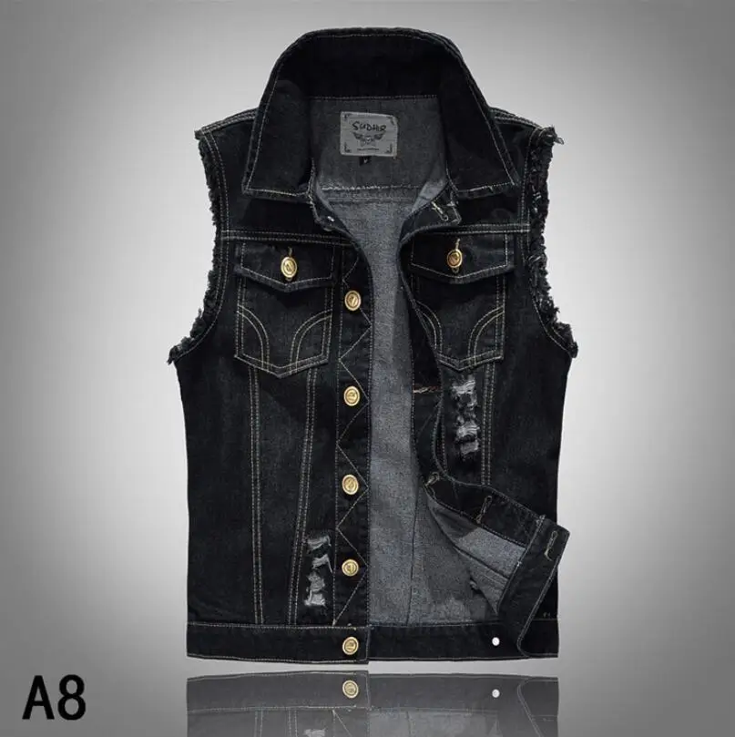 

PJ1808A Men's black denim vest men's denim waistcoats cheap wholesale