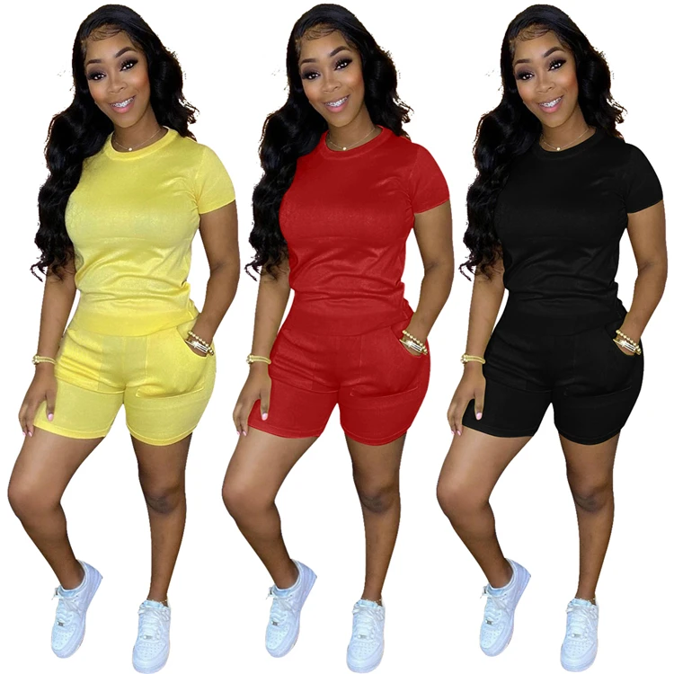 

Fast Delivery Daily Ladies Track Suits 2pcs Summer Jogging Sport Gym Sets Plus Size Women Two Piece Short Sets, Picture