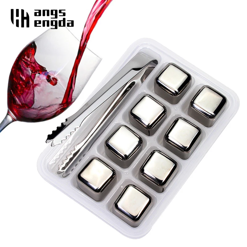 

wholesale New Whisky Ice Cubes Set Reusable Food Grade Stainless Steel Wine Cooling Cube Chilling Rock Party Bar Tool