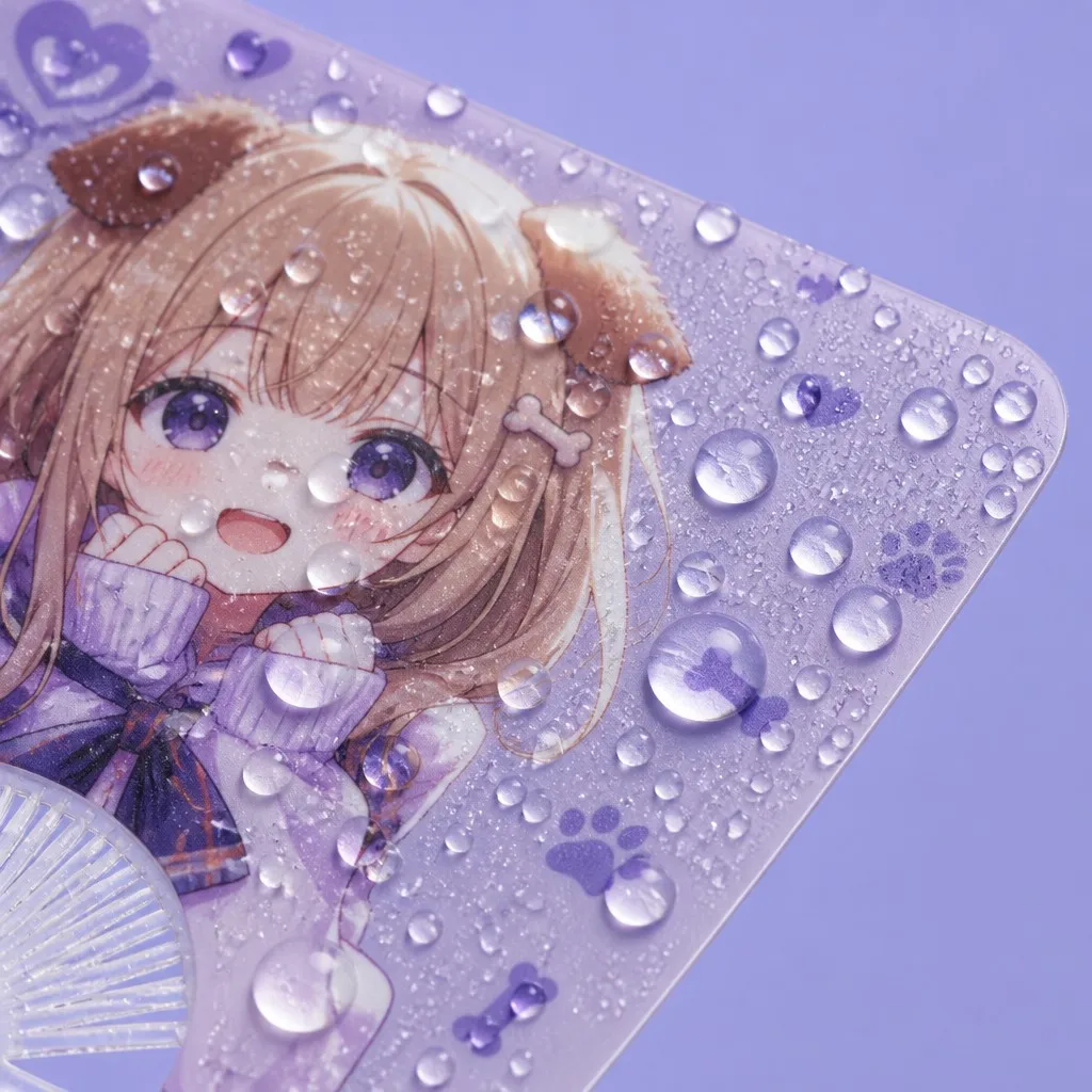 Water droplets beading on the waterproof UV printed fan surface