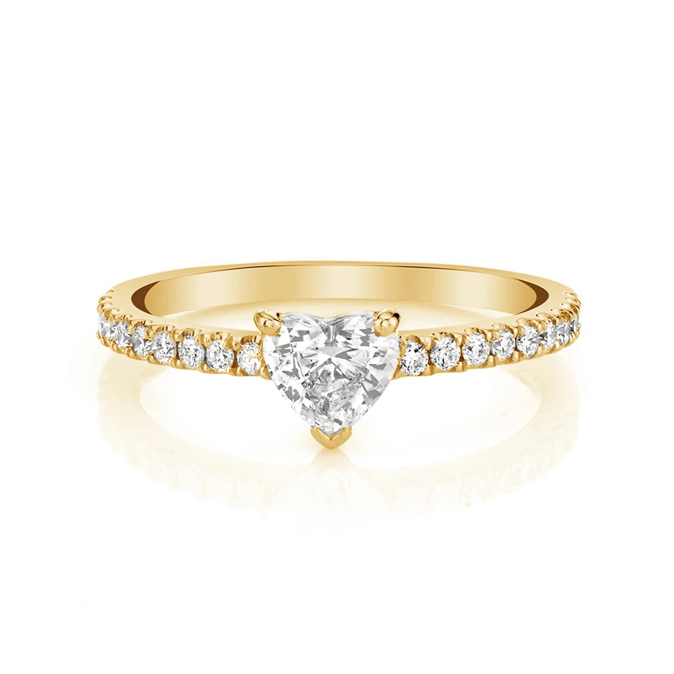 

wholesale gold jewelry 925 sterling silver fashion ring 14k gold plated heart shaped zircon pave ring