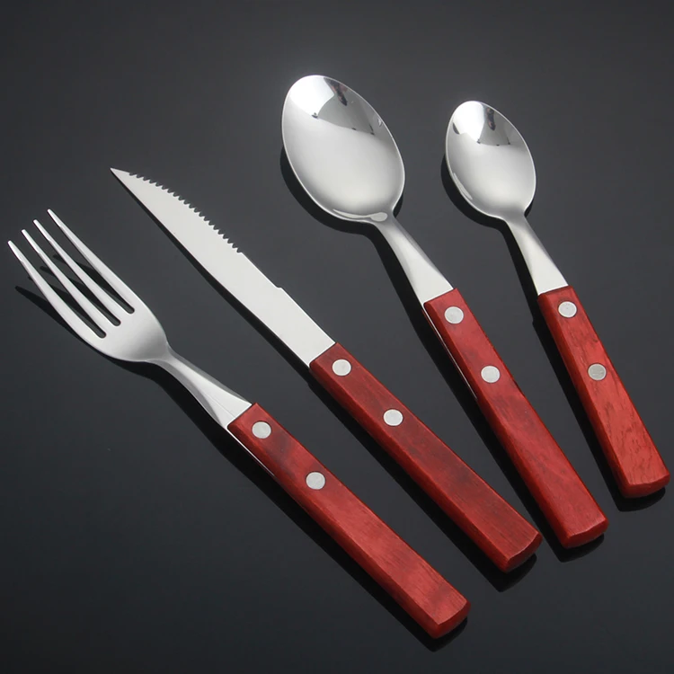 

hot selling wood handle flatware stainless steel table cutlery set spoon stainless steel with wooden handle, Light wood/dark wood