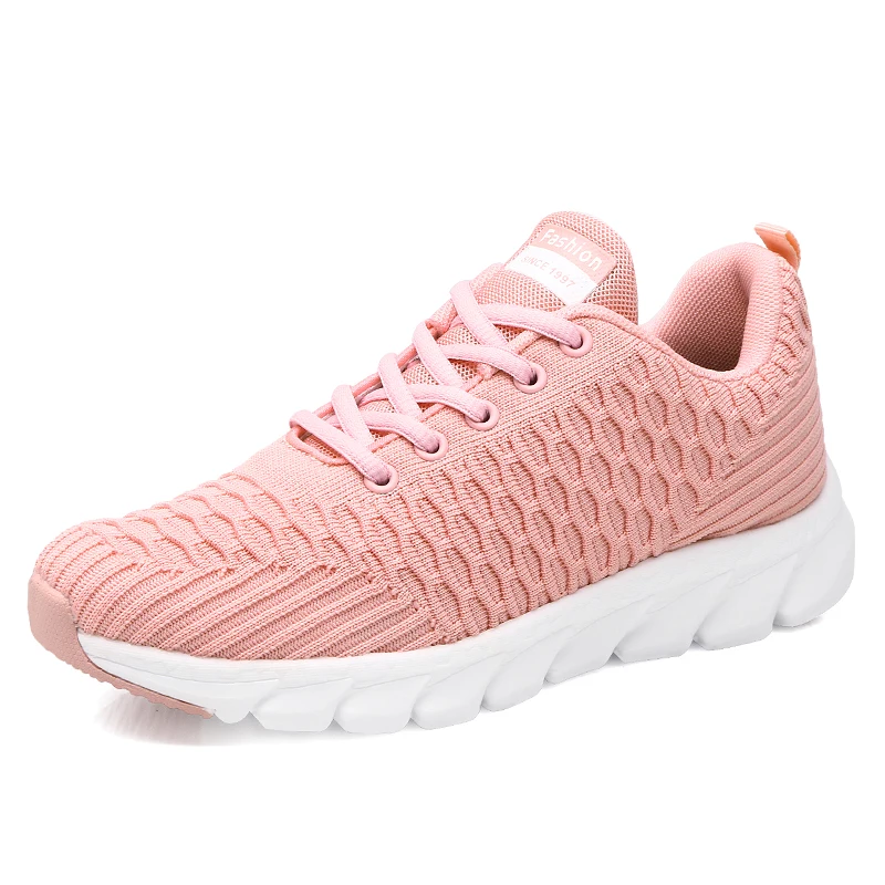 

2021 New Style Women'S Sneakers Flying woven mesh women's shoes breathable and lightweight women runing shoes, Black white pink