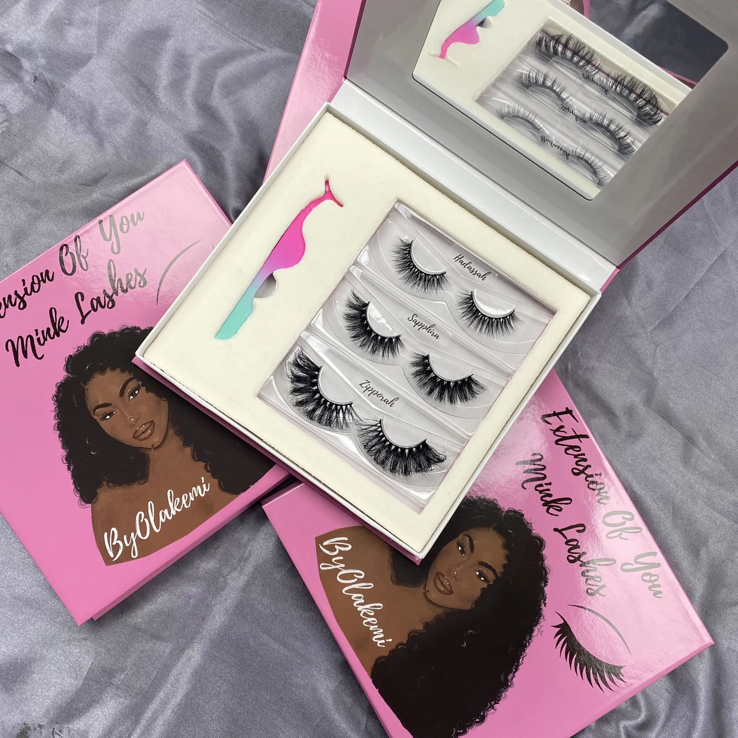 

Cruelty free lashes natural 15mm 3d faux mink eyelashes vendor private label 3 pair eyelash book packaging with mirror
