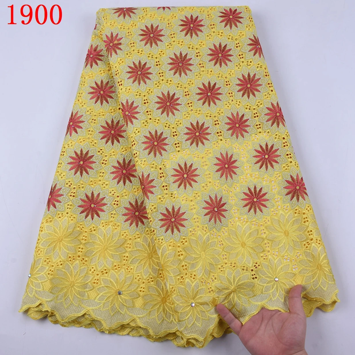 

African Swiss Voile Cotton Lace Fabric With Stones Embroidery Nigerian Dry Cotton Lace For Dress 1900