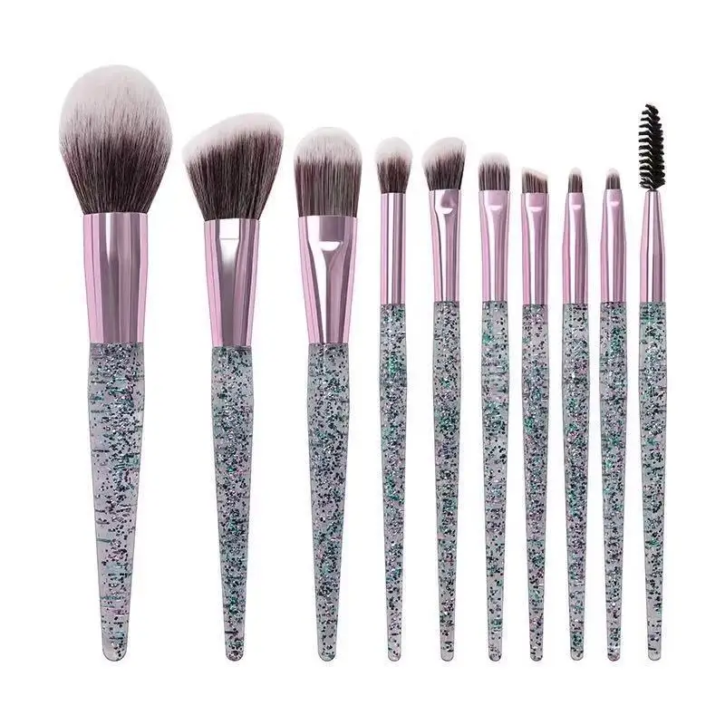 

10pcs glitter makeup brush set cosmetic brush beauty tool kits for Foundation eyebrow powder lip eye shadow makeup brushes, Crystal