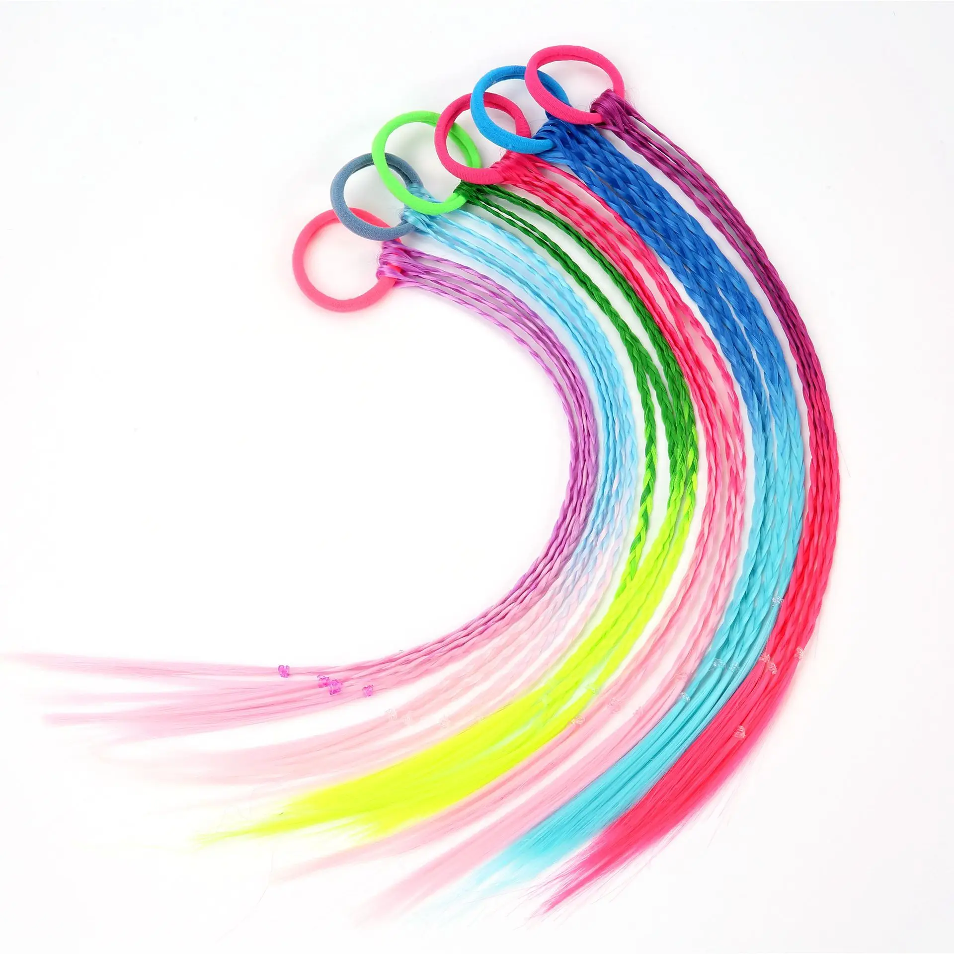 

Jachon Children wig braid ponytail Holder different color hair extensions Rainbow Hair Tie Hairpiece, As picture