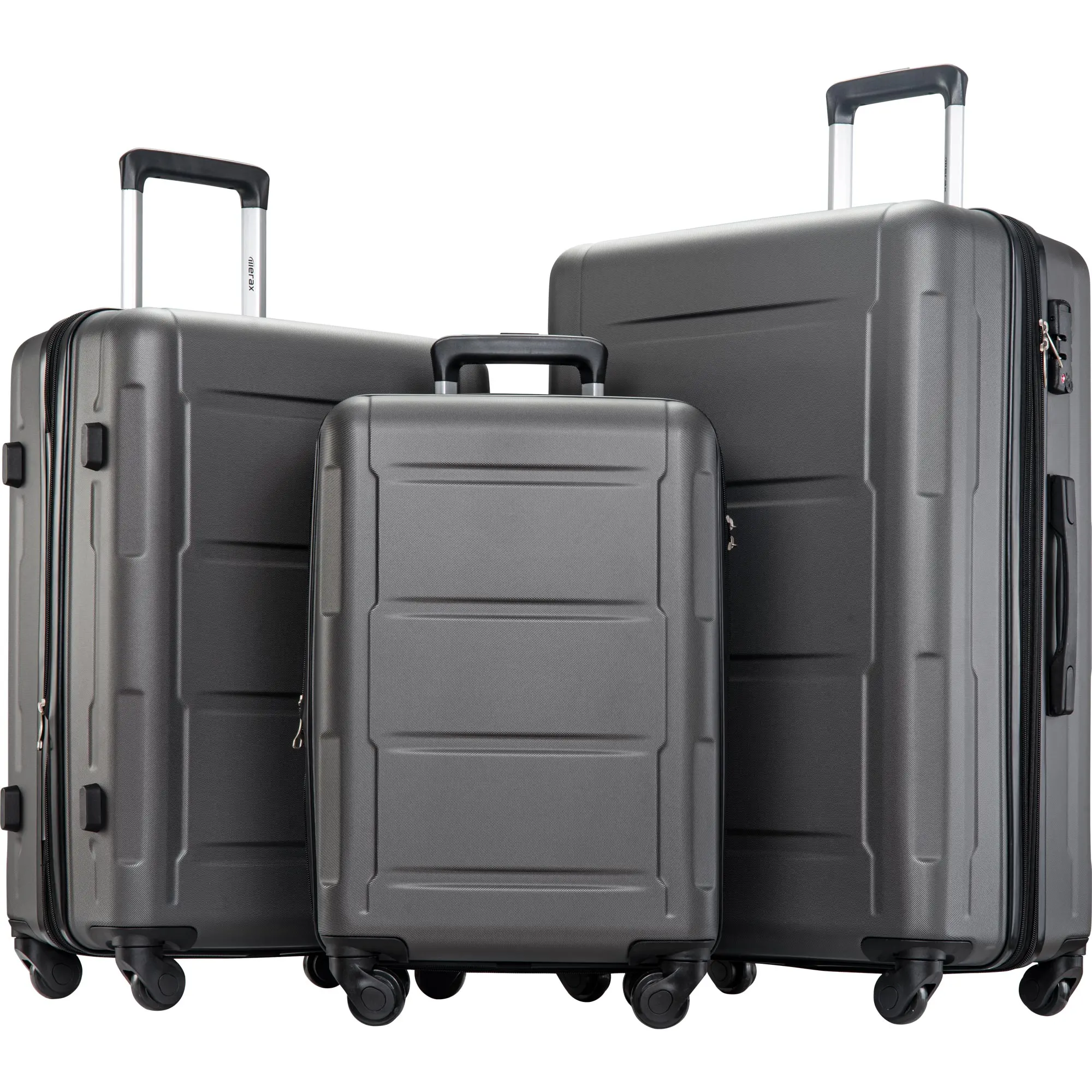 

Expanable Spinner Wheel 3 Piece Luggage Set ABS Lightweight Suitcase with TSA Lock, Black
