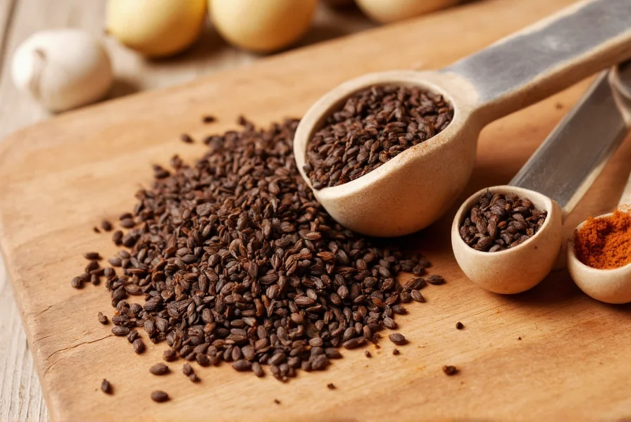 Close-up photography of anise seeds on wooden cutting board with measuring spoons and recipe ingredients