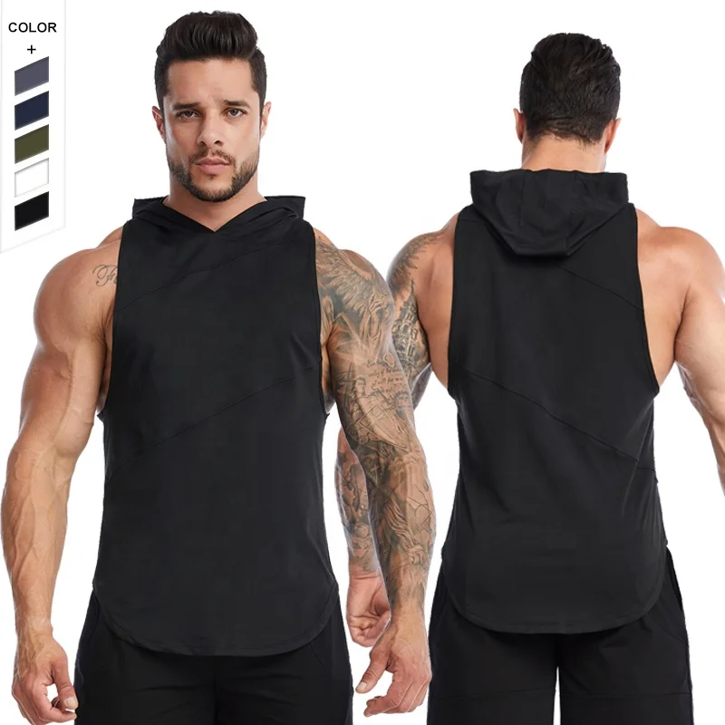 

Cross Border High Elasticity Breathable Sports Tank Top Hooded Loose Sleeveless Tank Top For Men