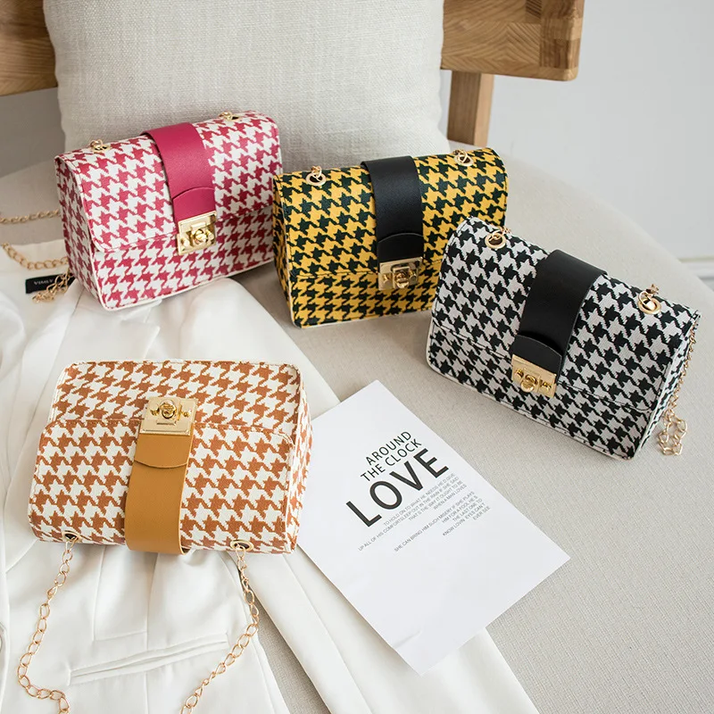 

G178 2021 New Womens Bag Design Houndstooth Female Shoulder Sling Bag Fashion Design Chain Small Flap Crossbody Side Bags bags, Red, black, yellow, brown, pu pink, pu white, pu red, pu black