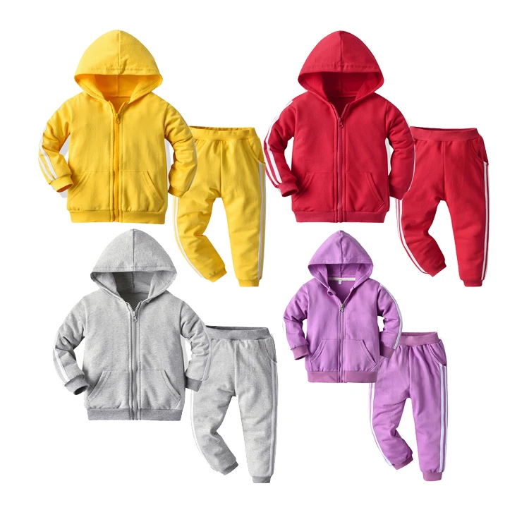 

Hooded zipper girl boy clothing two piece blank tracksuit baby sweat suit kids jogging set