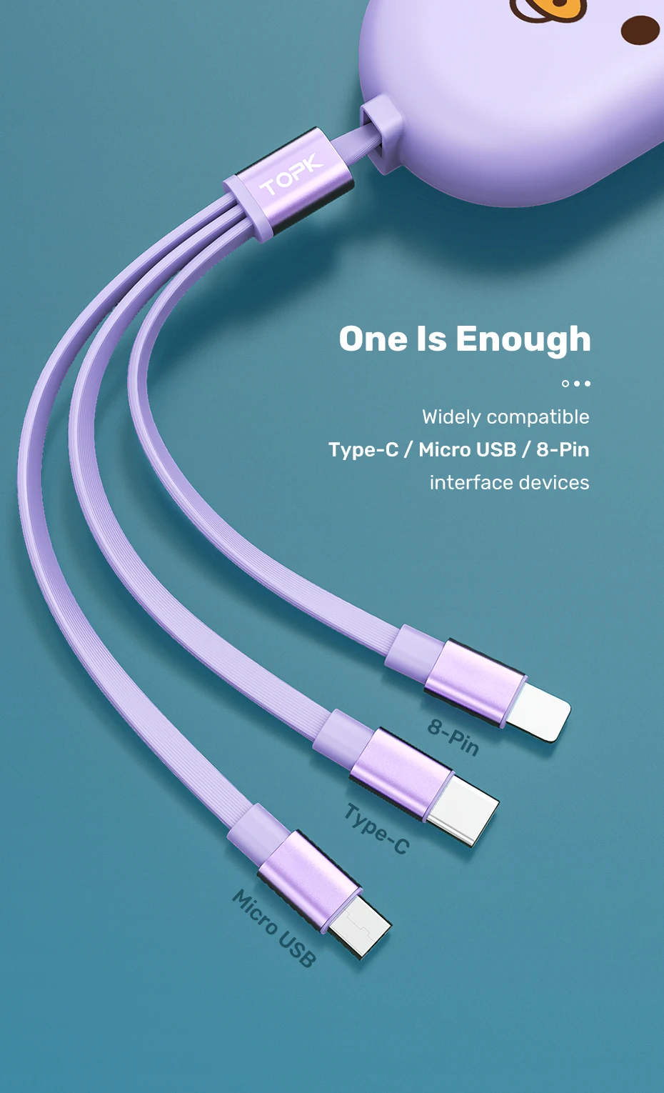 TOPK AN25 Cute Pig 1M 2.4A Micro USB Type C 3 in 1 USB Cable - ANKUX.COM