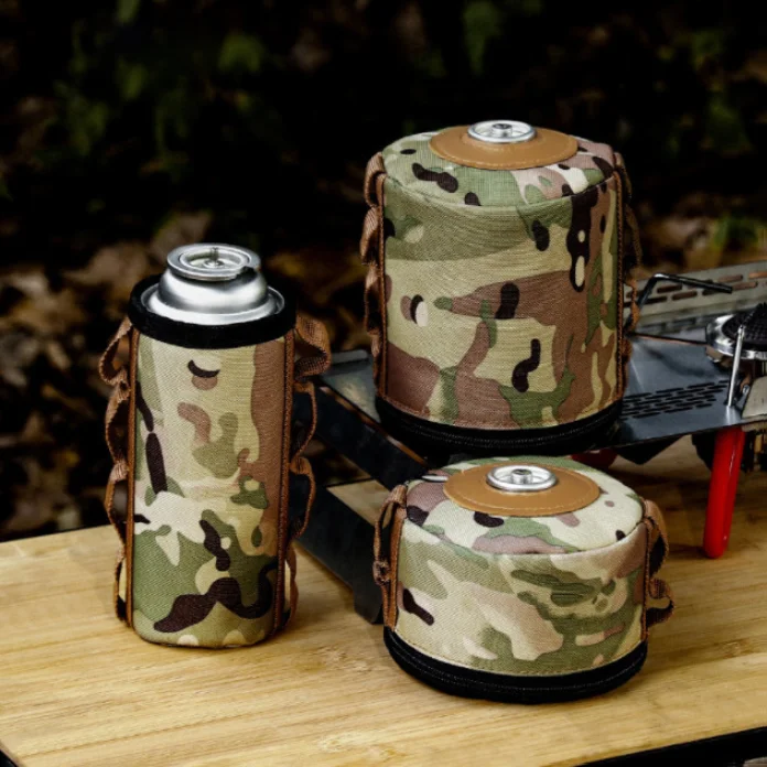 

2021 Stylish Camouflage Butane Gas Warmer Protective Case Camping BBQ Accessories Gas Tank Cover 230g/450g Stoves Storage Bag, As picture customized color