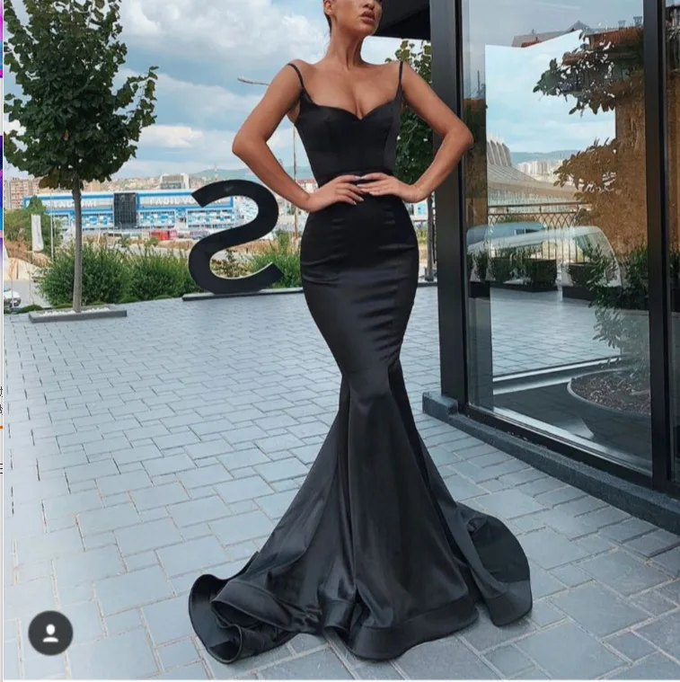 

Mermaid Trumpet V Neck Sweep Brush Train Lace Spaghetti Strap Formal Black Made-To-Measure Wedding Dresses with Draping, As picture