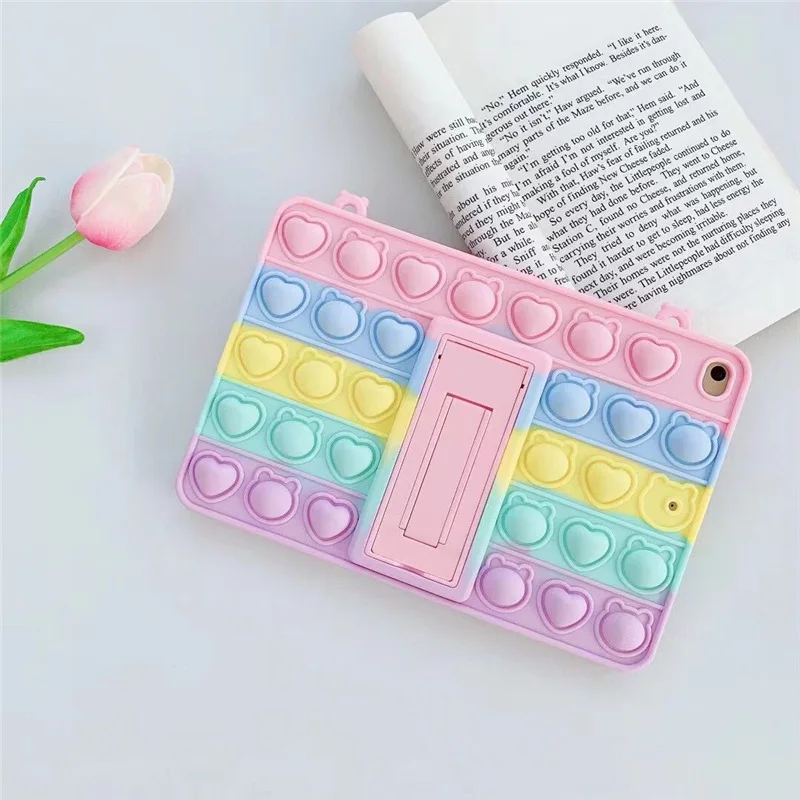 

3D Silicone Soft Rainbown Popit Bubble Fidget Case For iPad Pro Mini Kickstand Case