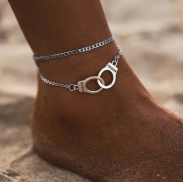 

Shangjie OEM Retro double layer stylish handcuffs fashion popular beach anklet gold filled anklets, Gold/sliver