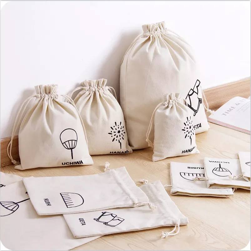 

custom Small Mini Cotton Jute Drawstring Bag, Natural