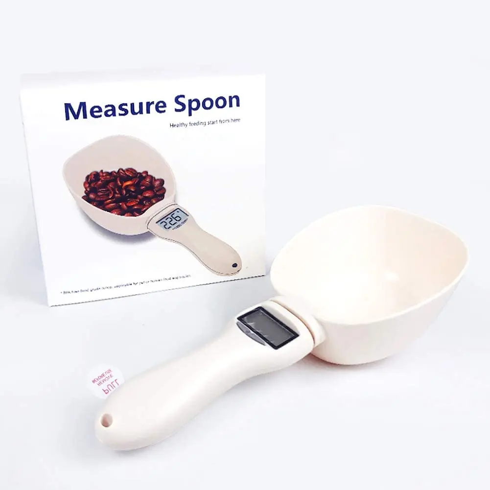 

800g/1g Dog Cat Feeding Bowl Kitchen Scale Cup Measuring Cup Portable Pet Food Measuring Spoon with LED Display, White