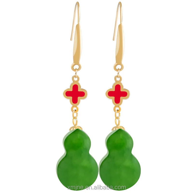 

Certified Grade A Spinach Green Hetian Jade Green Jade Eardrops Women's 18K Gold Inlaid Natural Jade Ball Bead Earrings
